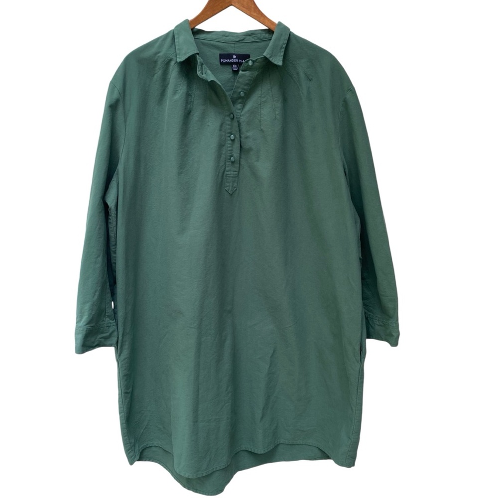 Tuckernuck Pomander Place Polly Shirt Dress XXL Green Mini Length High Low Hem